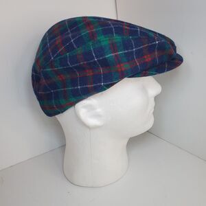Vtg Pendleton Virgin Wool Cabby Newsboy Cap Hat Blue  Tartan Plaid  Sz M USA 60s